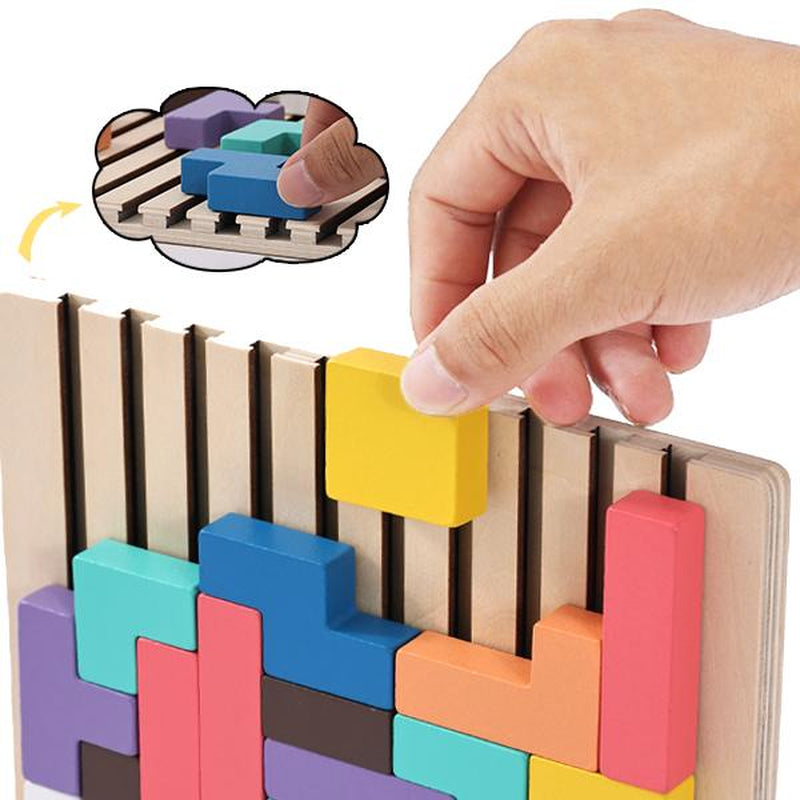 Wooden 3D Russian Block Puzzle Toy, Montessori Educational Jigsaw Puzzle for Toddlers, Brain Teasers & Early Learning Board Games for Kids Ages 3-6, Portable Travel Toys, Birthday & Christmas Gifts for Boys & Girls