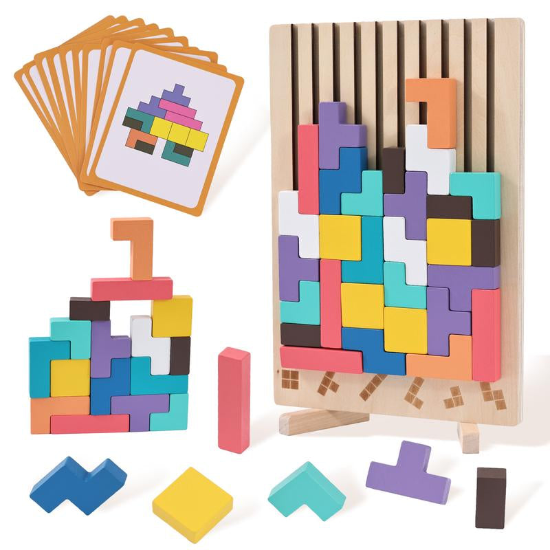 Wooden 3D Russian Block Puzzle Toy, Montessori Educational Jigsaw Puzzle for Toddlers, Brain Teasers & Early Learning Board Games for Kids Ages 3-6, Portable Travel Toys, Birthday & Christmas Gifts for Boys & Girls