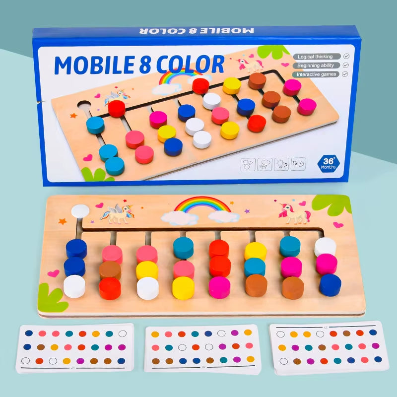 Montessori Learning Toys Mobile Color and Shape Puzzle,Matching Brain Teasers Logic Game Early Educational Wooden Toys for Kids