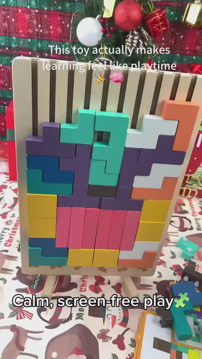 Wooden 3D Russian Block Puzzle Toy, Montessori Educational Jigsaw Puzzle for Toddlers, Brain Teasers & Early Learning Board Games for Kids Ages 3-6, Portable Travel Toys, Birthday Gifts for Boys & Girls